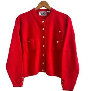 True Vintage Wool Cardigan Sz L Crop Gold Button Sweater Ladies Preppy Old Money